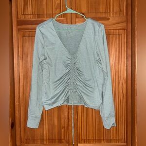 GAP Sage Green Ruched V-Neck Long Sleeve Top